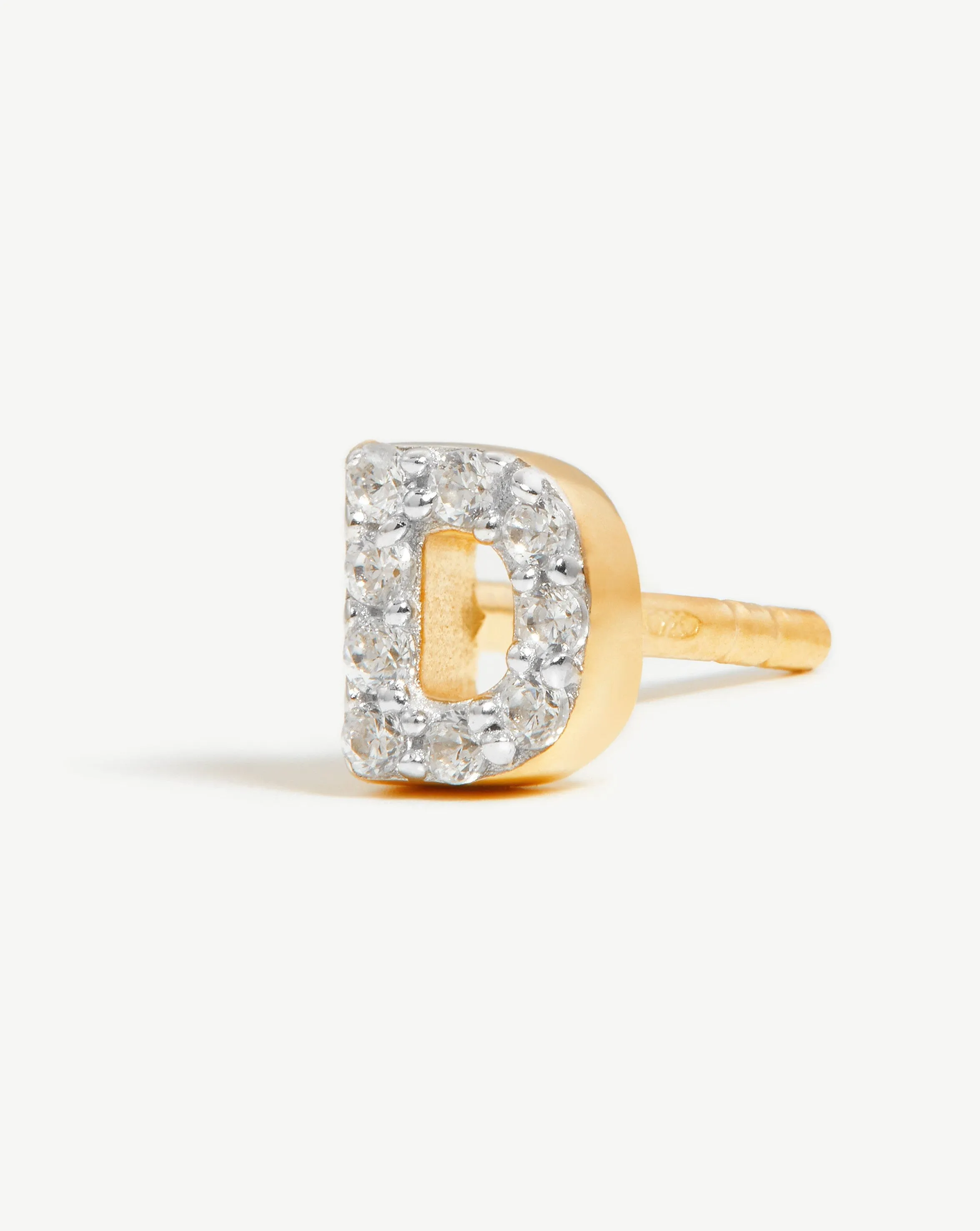 Pave Initial Single Stud Earring - Initial D | 18ct Gold Plated Vermeil/Cubic Zirconia