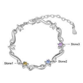 Personalized 3 Inlaid Birthstone Flower Bracelets For Women