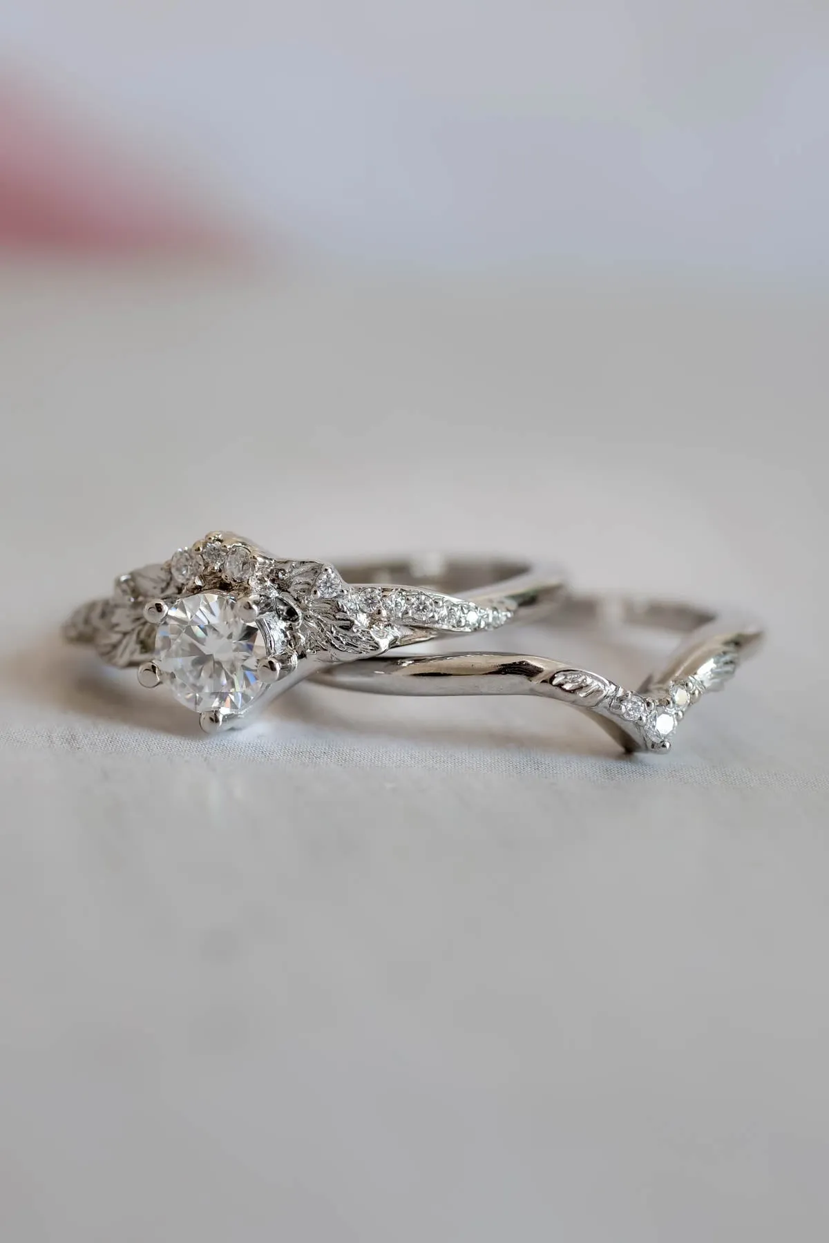 Platinum engagement ring set with moissanite / Amelia