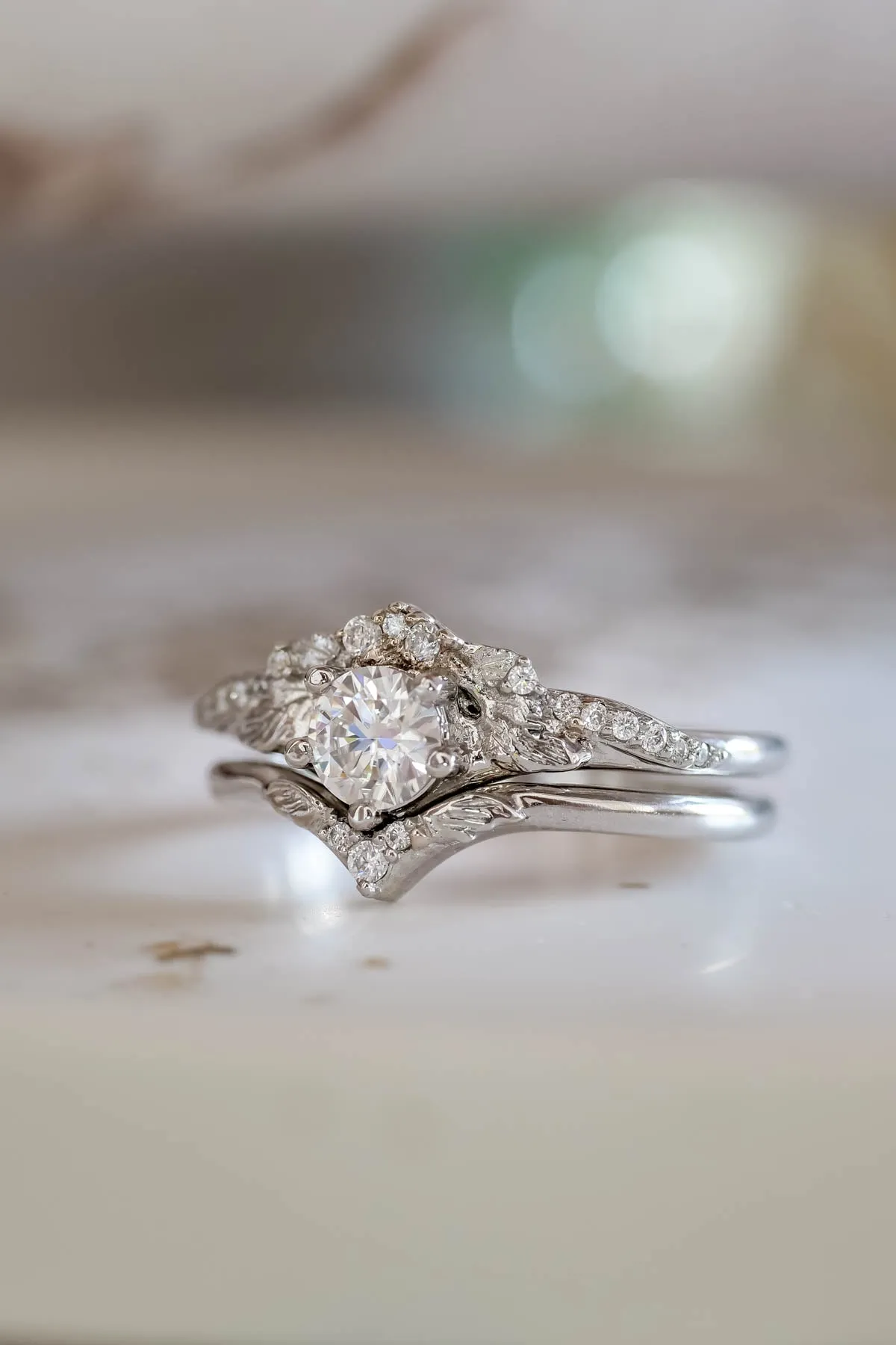 Platinum engagement ring set with moissanite / Amelia