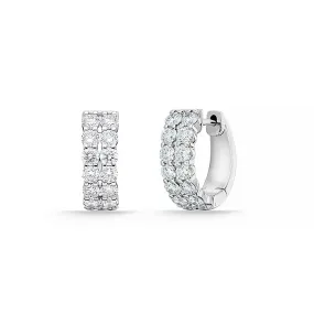 Polished 18K White Gold Petite Prong Double Row Diamond Huggie Earrings