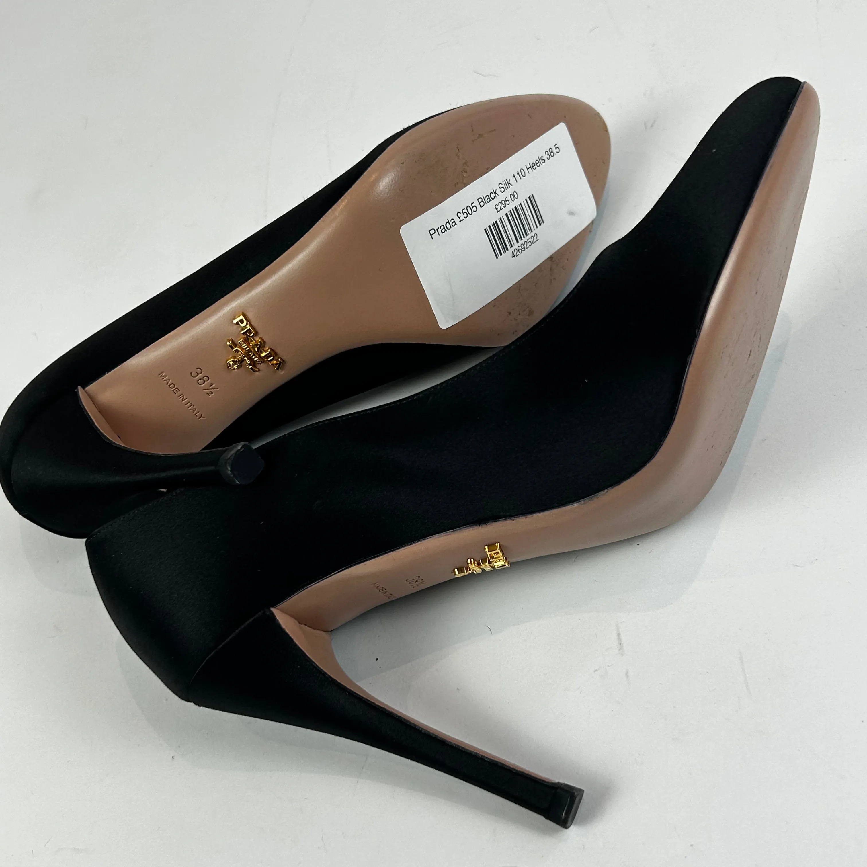 Prada 505 Black Silk 110 Heels 38.5