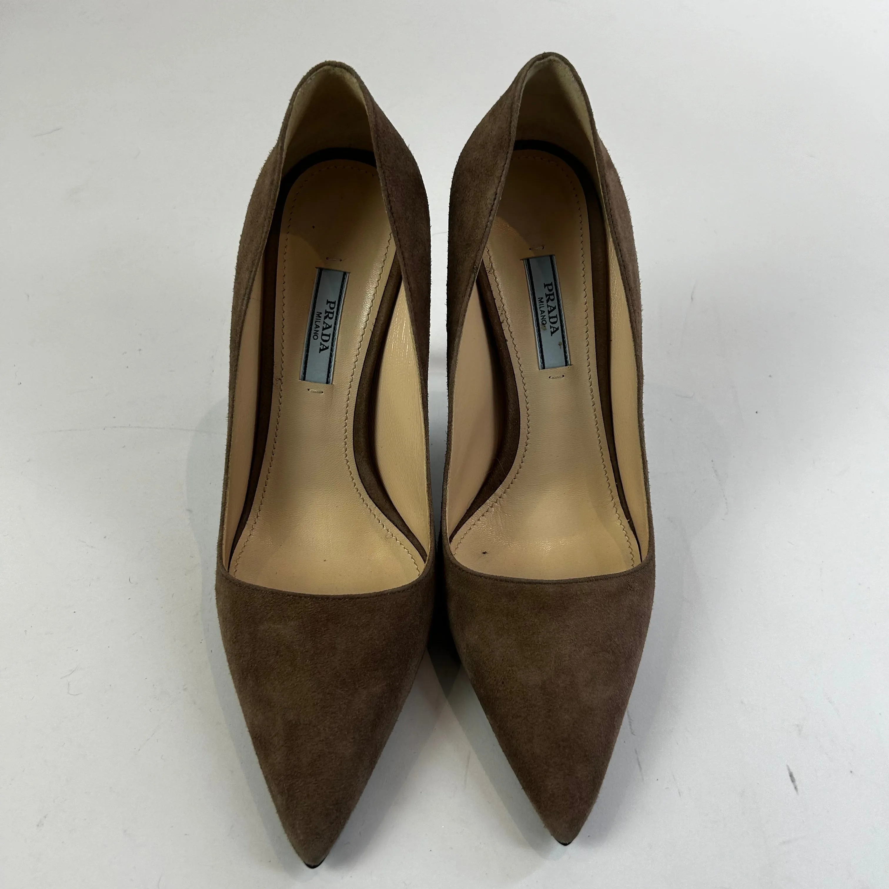 Prada 505 Taupe Suede 110 Heels 38