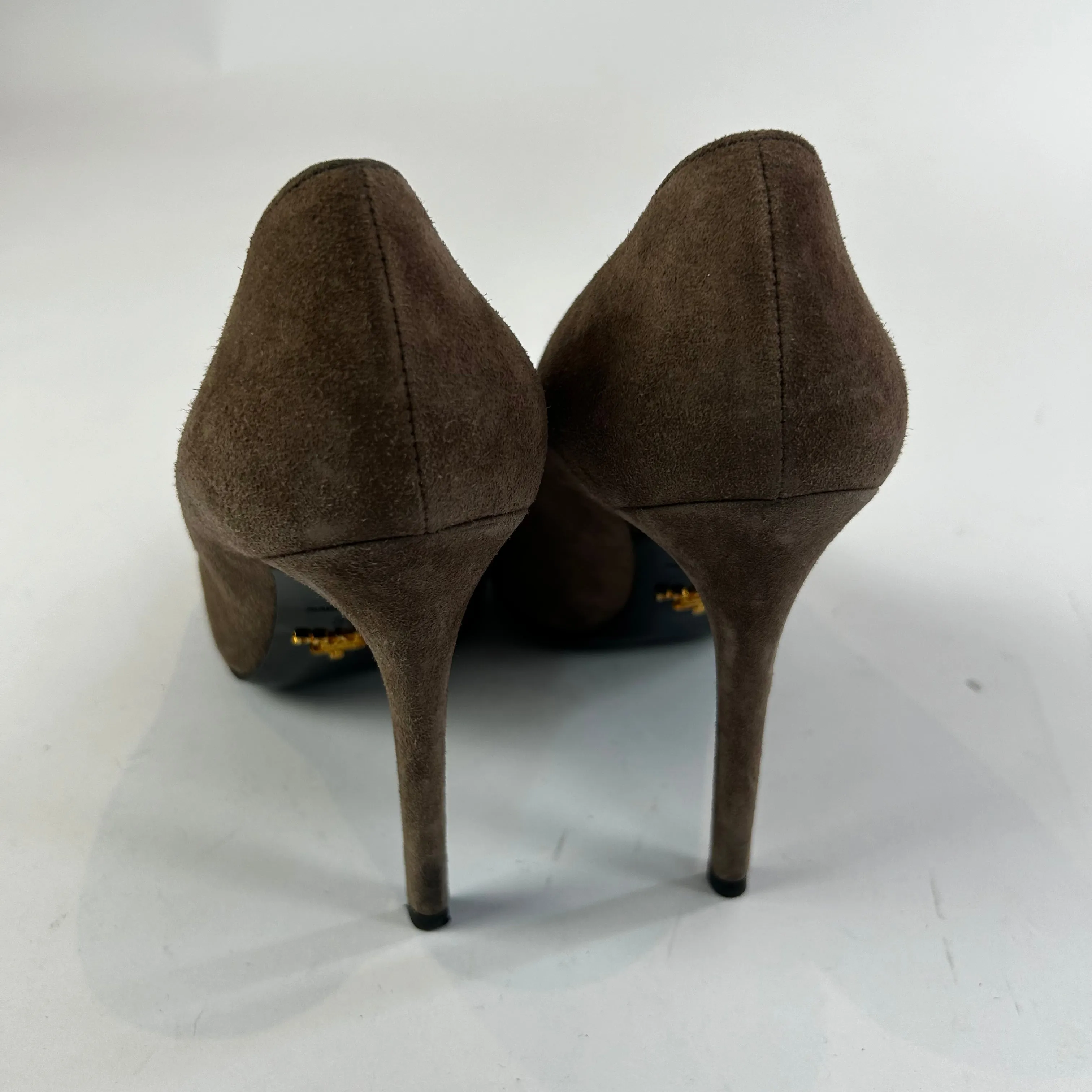 Prada 505 Taupe Suede 110 Heels 38