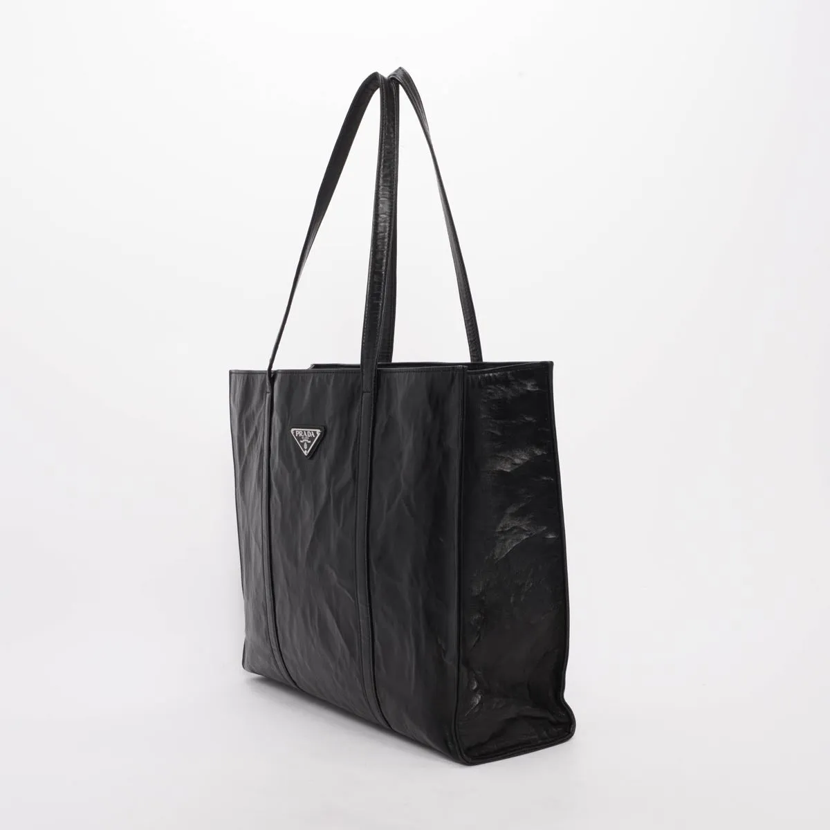 Prada Black Antique Nappa Leather Large Tote