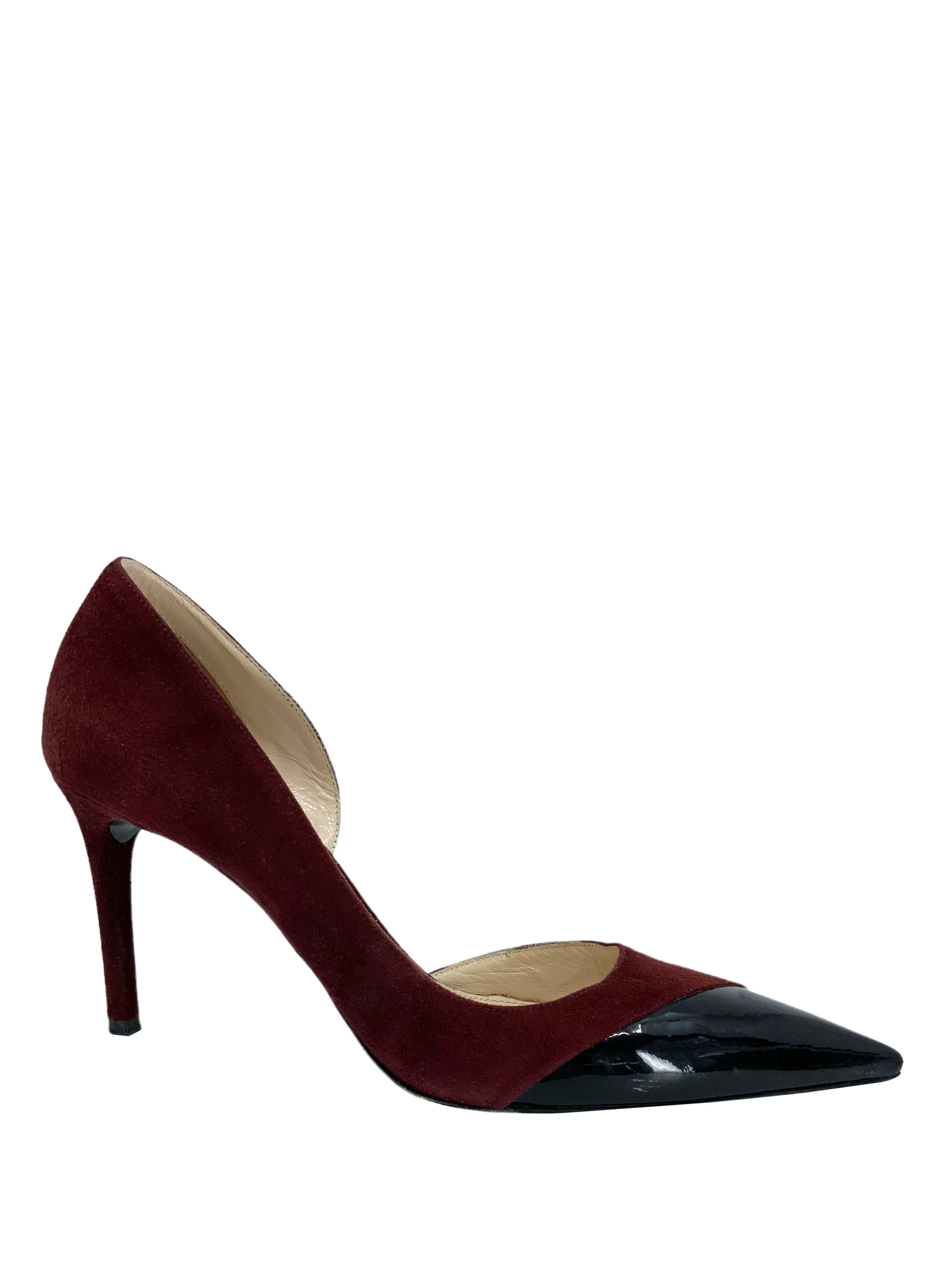 Prada Suede and Patent Leather Half d'Orsay Pumps Size 6.5