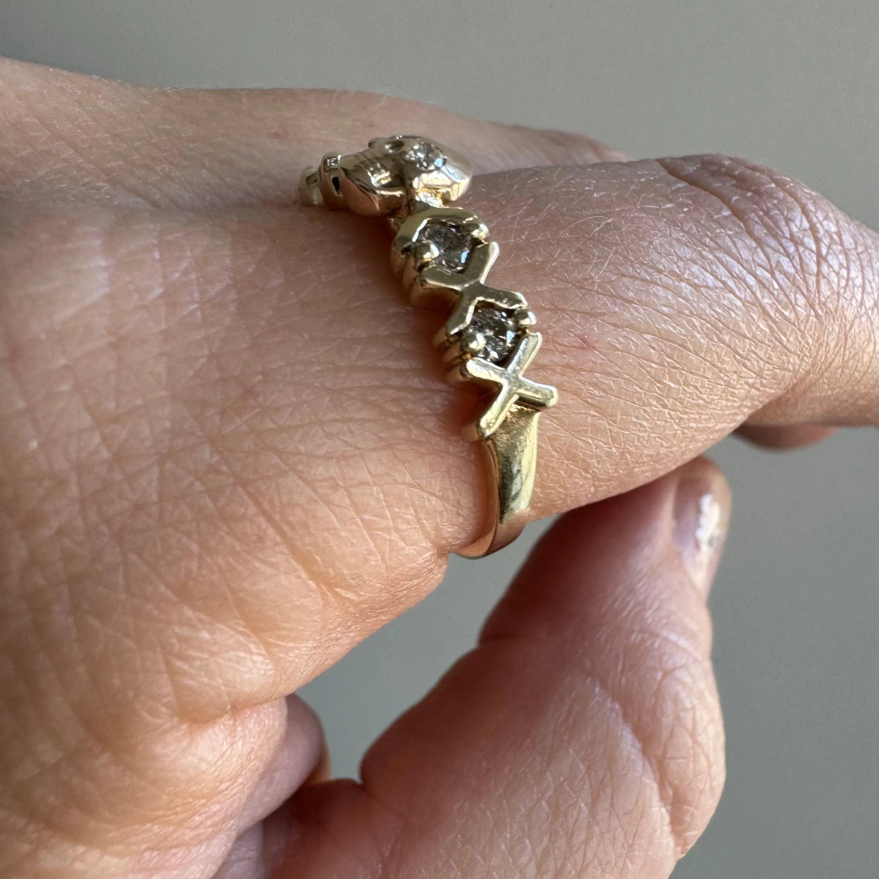 reimagined V I N T A G E // memento mori / solid 10k yellow gold and diamond skull ring / Memento Mori / size 7.75 to 8