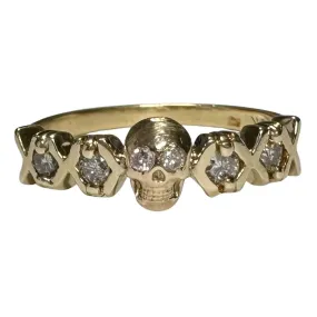 reimagined V I N T A G E // memento mori / solid 10k yellow gold and diamond skull ring / Memento Mori / size 7.75 to 8