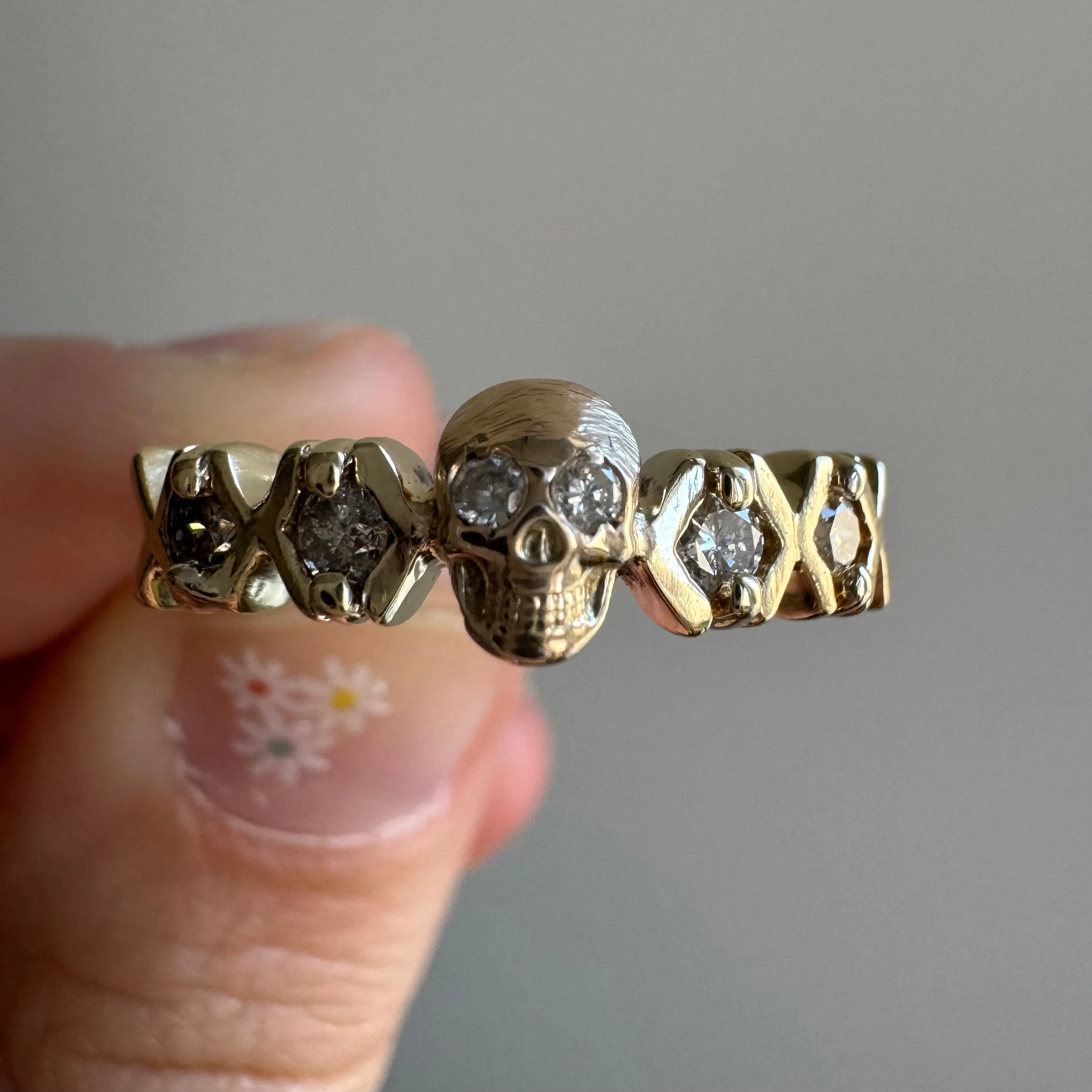 reimagined V I N T A G E // memento mori / solid 10k yellow gold and diamond skull ring / Memento Mori / size 7.75 to 8