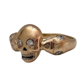 reimagined V I N T A G E // snake kisses / 14k and diamond skull and snake memento mori ring / size 7