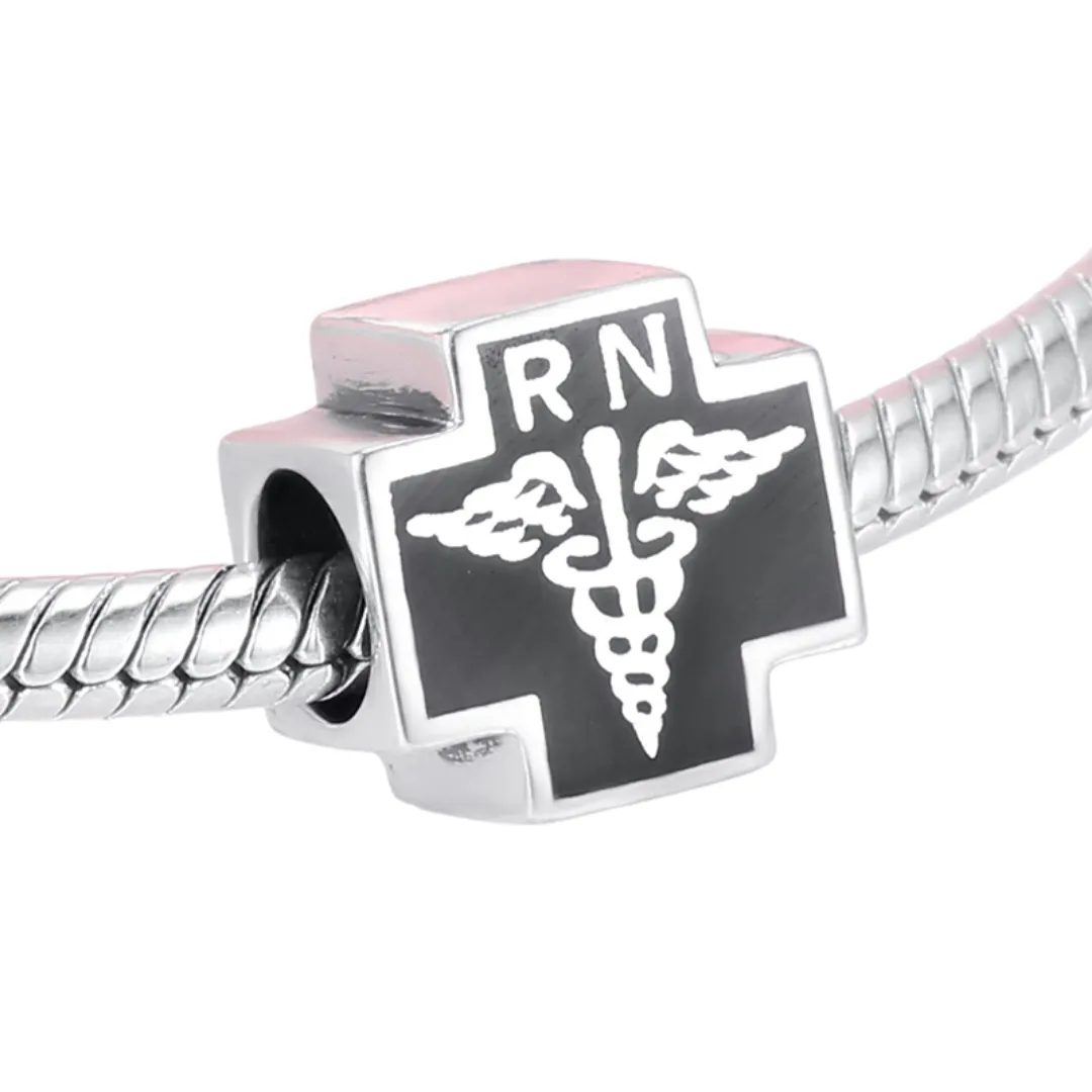 RN Staff of Hermes Health Nurse Charm 925 Sterling Silver