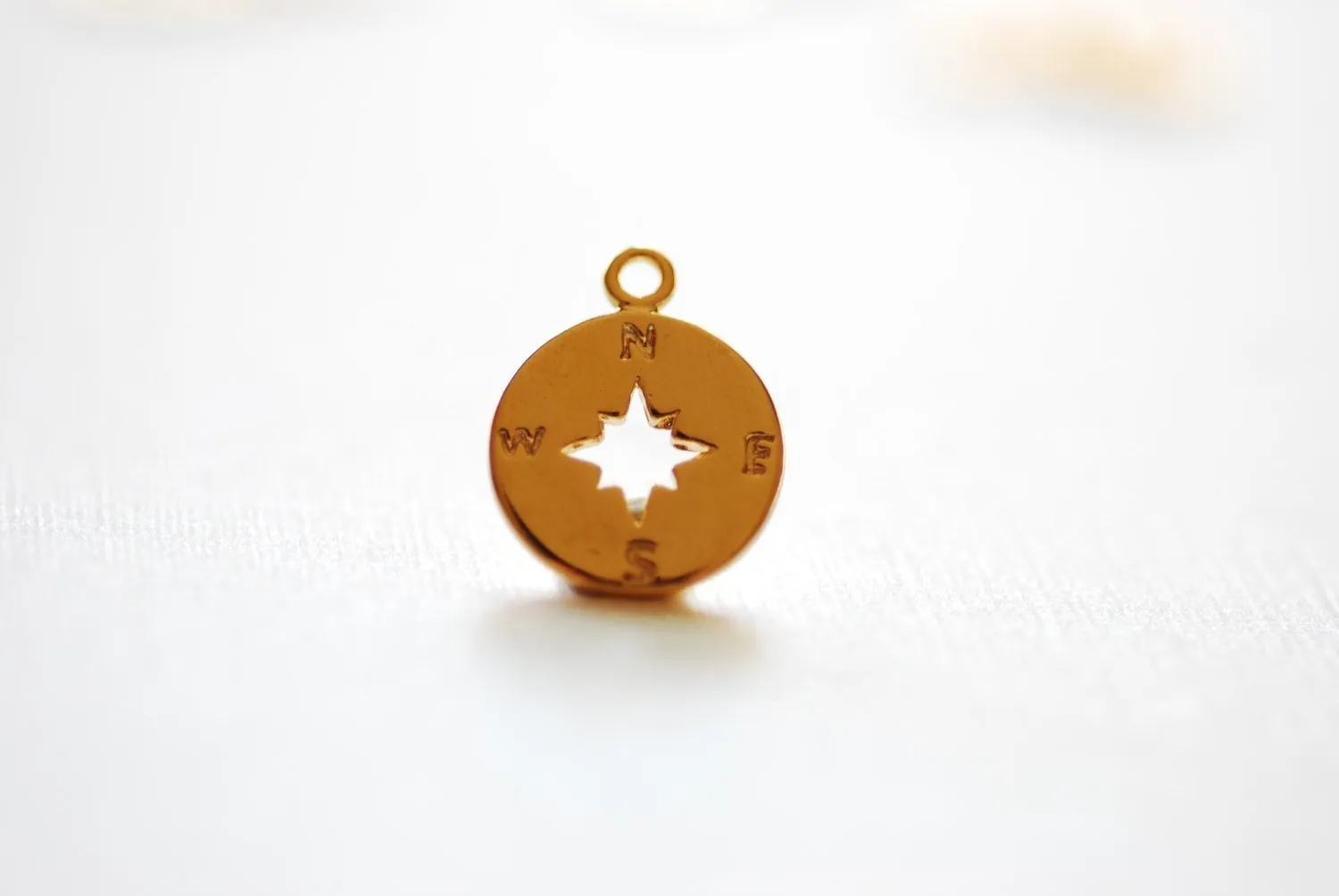 Shiny Vermeil Gold Small Compass Charm- 18k gold plated over Sterling Silver Compass, Vermeil Gold Disc Charm, True North Charm, 247