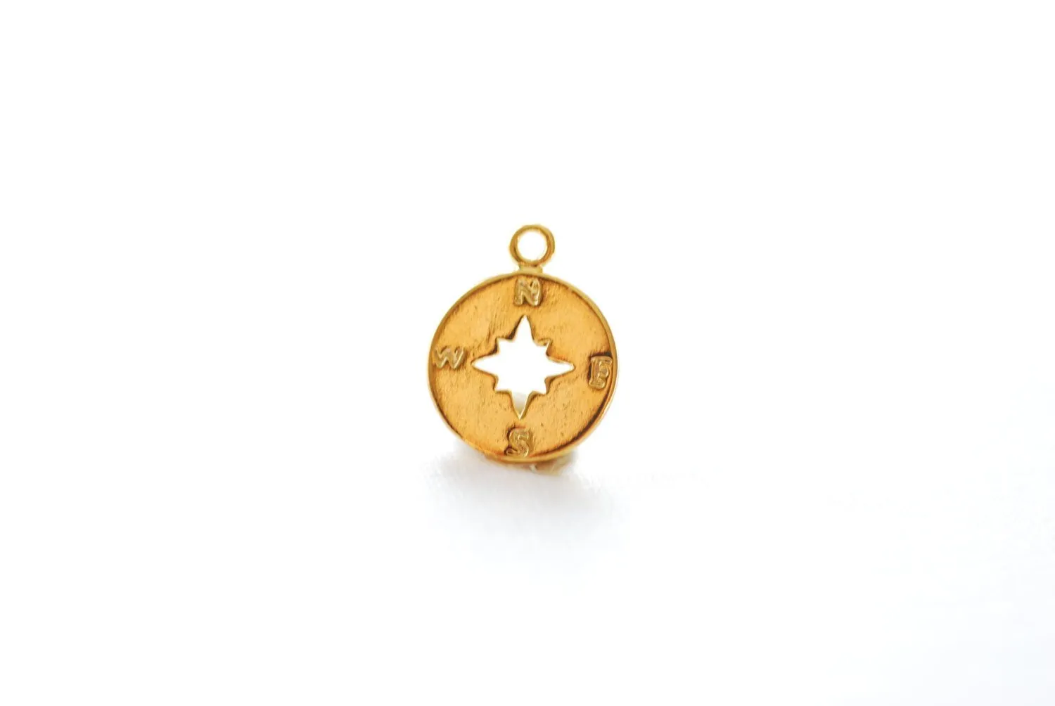 Shiny Vermeil Gold Small Compass Charm- 18k gold plated over Sterling Silver Compass, Vermeil Gold Disc Charm, True North Charm, 247