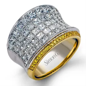 Simon G. Princess Diamond Wide Concave Right Hand Ring with Yellow Diamonds MR1720