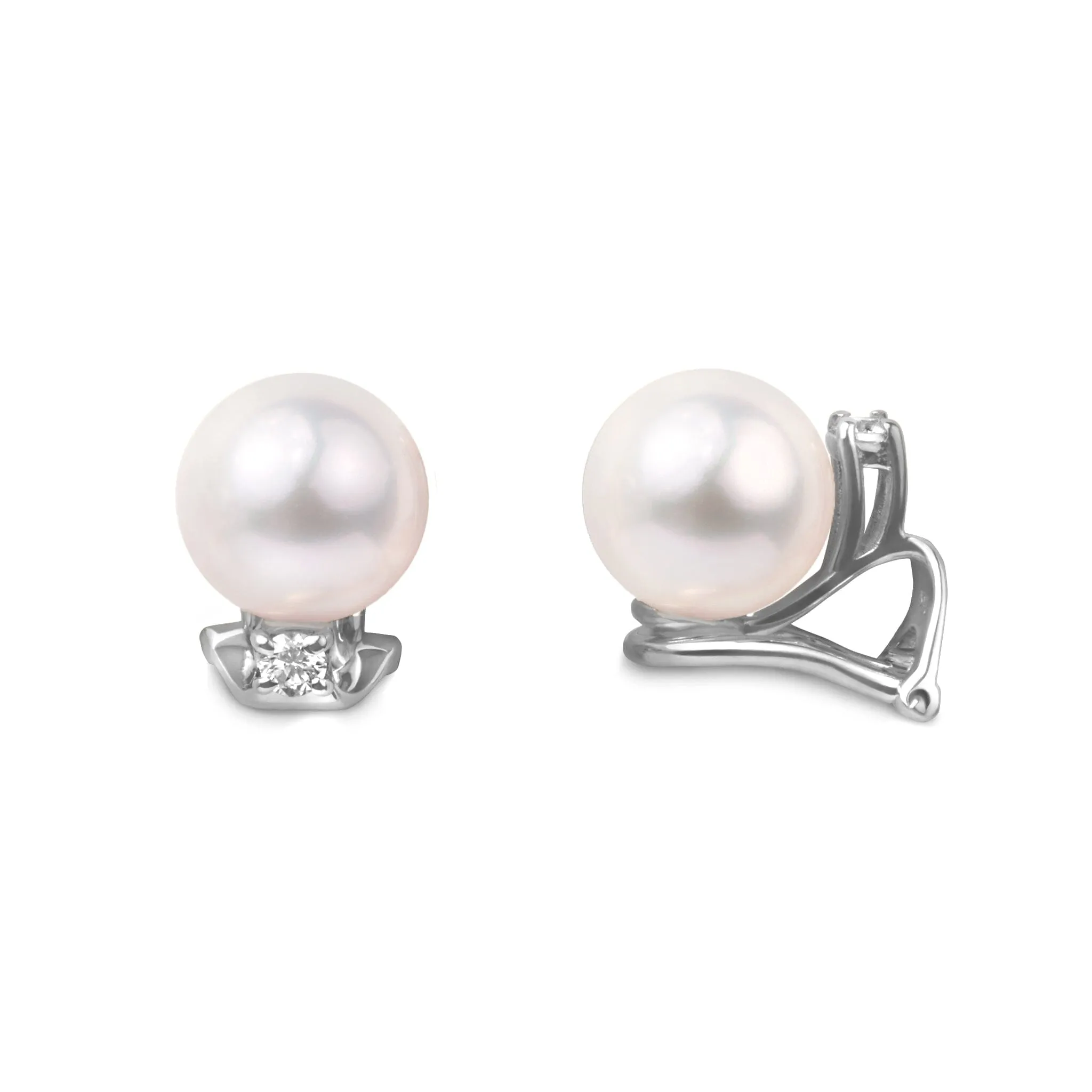 Starlight Clip Collection 8.0-8.5 mm White Akoya Pearl & Diamond Earrings