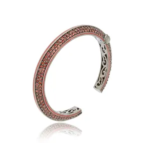 Sterling Silver Statement Cuff Bracelet with True Red Enamel & Red Sapphires