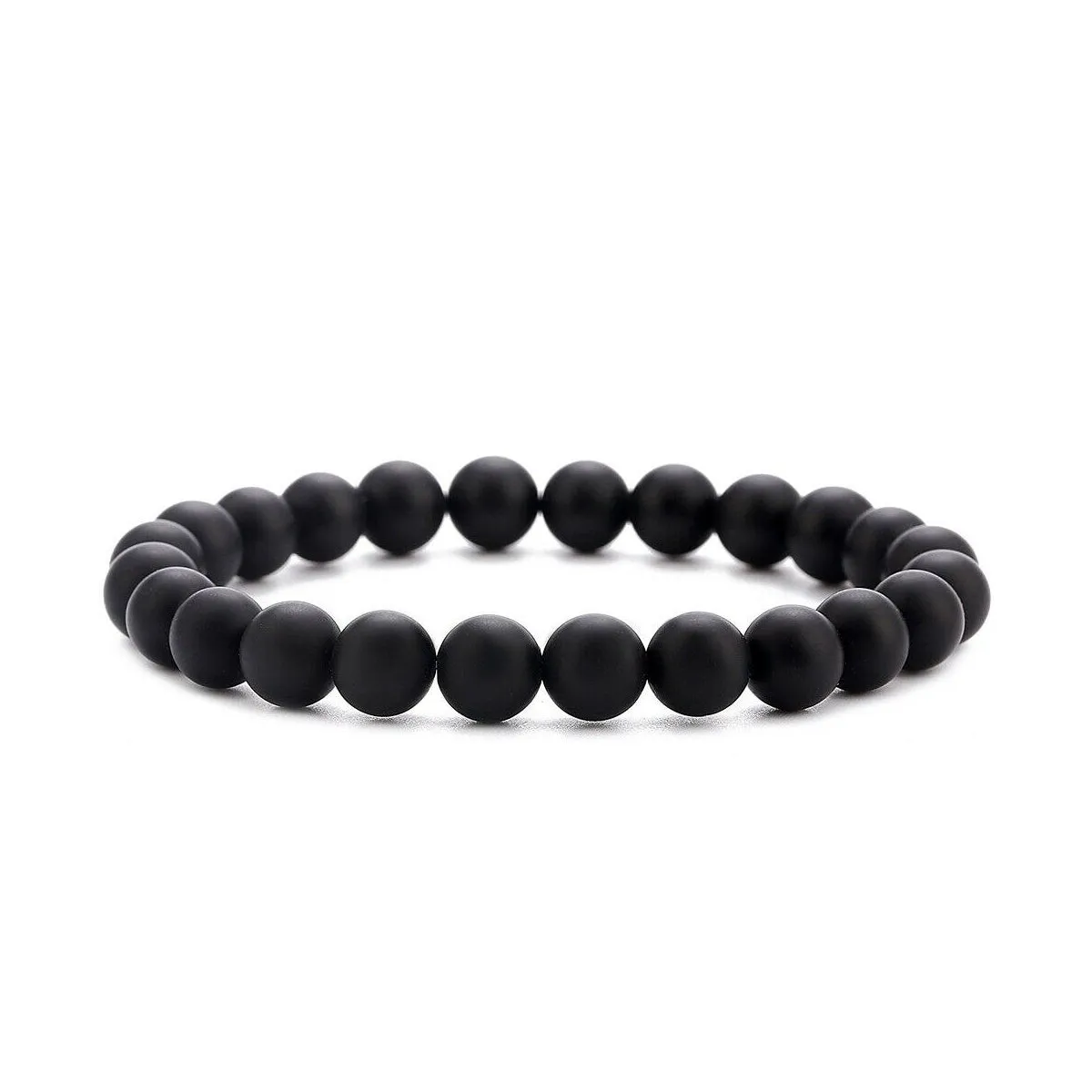 Stretch Bracelets Set 8 mm Black Onyx Men's Wrist Accessory