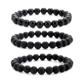 Stretch Bracelets Set 8 mm Black Onyx Men's Wrist Accessory