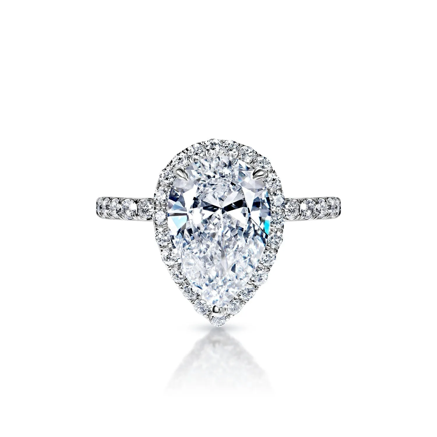 Sunny 4 Carat D VVS2 Pear Shape Diamond Engagement Ring in Platinum By Mike Nekta. GIA Certified