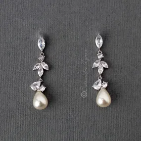 Teardrop Pearl CZ Bridal Earrings