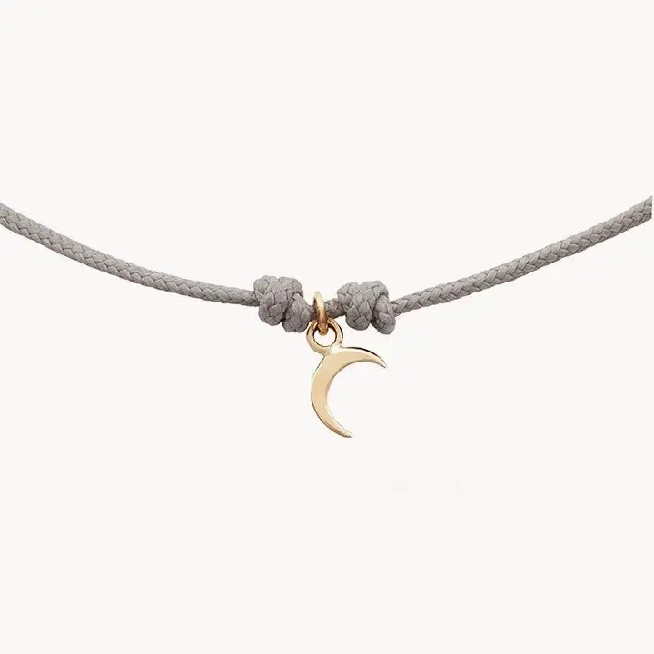 the moon phases contemplation cord bracelet - 10k yellow gold, grey cord