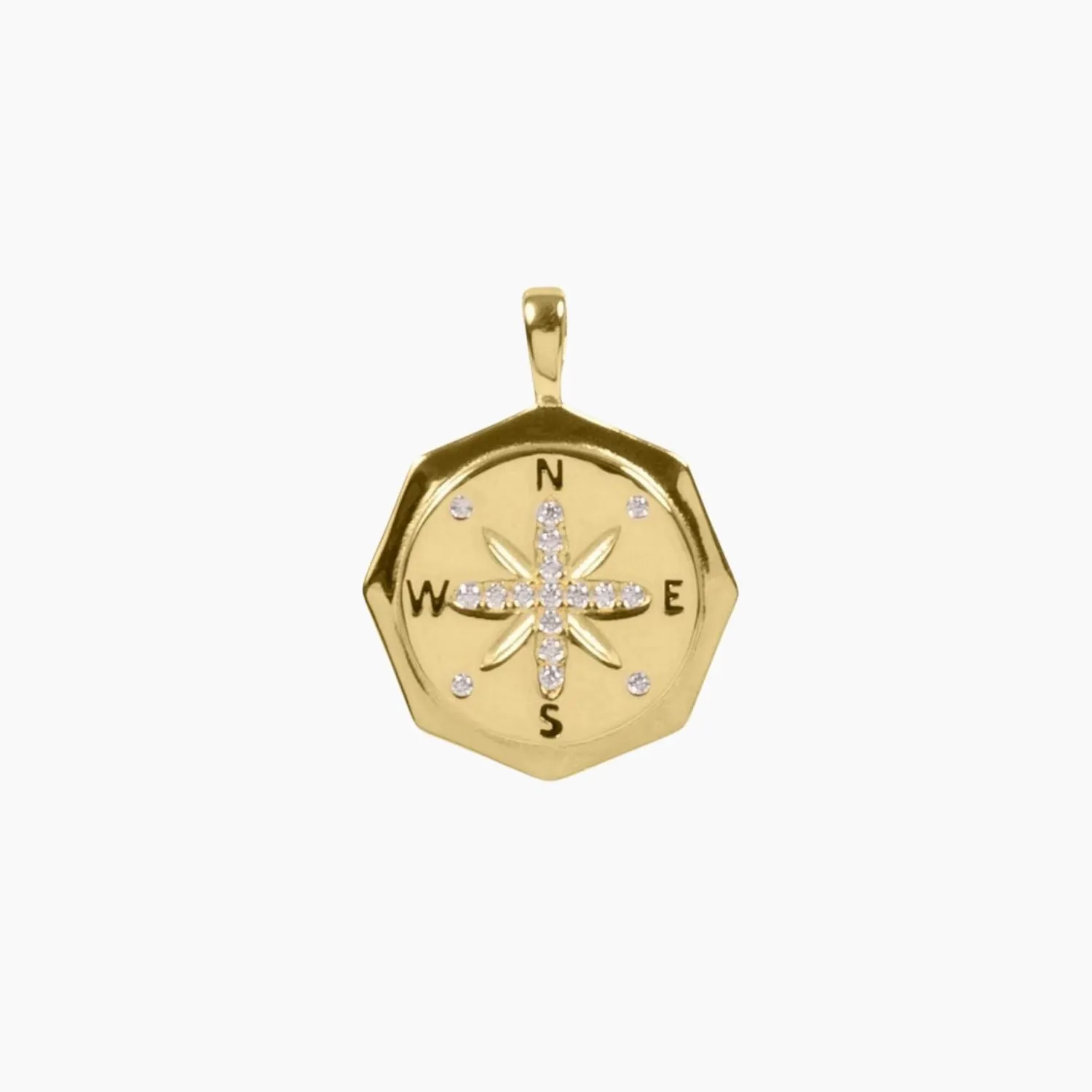 True North Compass Pendant with CZ Accents (Gold)