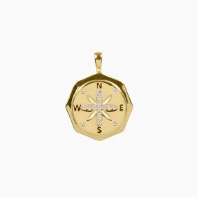 True North Compass Pendant with CZ Accents (Gold)