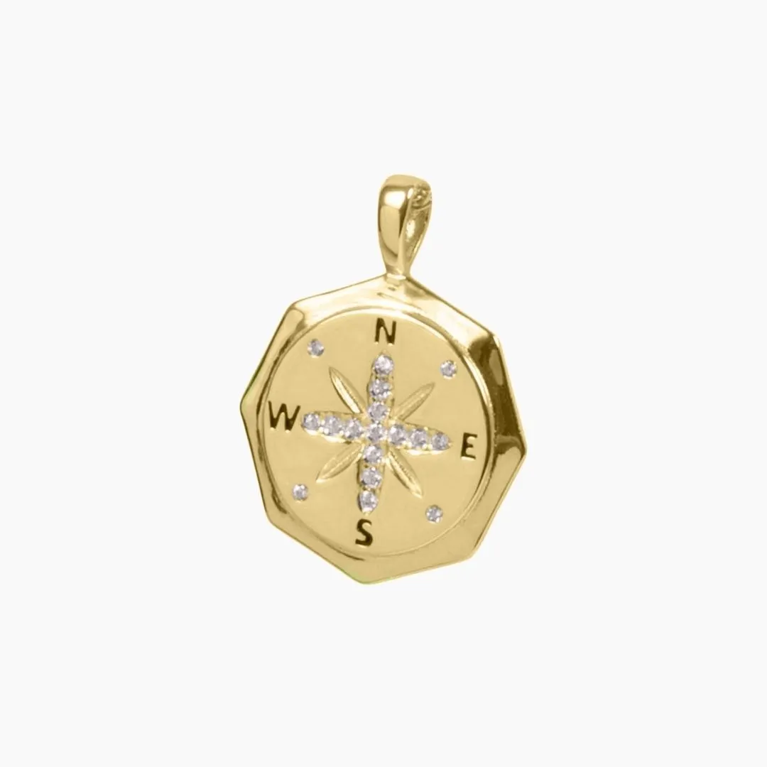 True North Compass Pendant with CZ Accents (Gold)