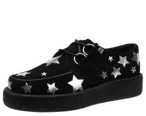 T.U.K BLACK SUEDE/SILVER STARS VIVA LOW CREEPER