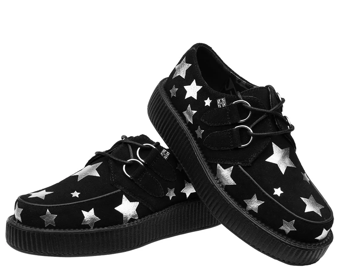 T.U.K BLACK SUEDE/SILVER STARS VIVA LOW CREEPER