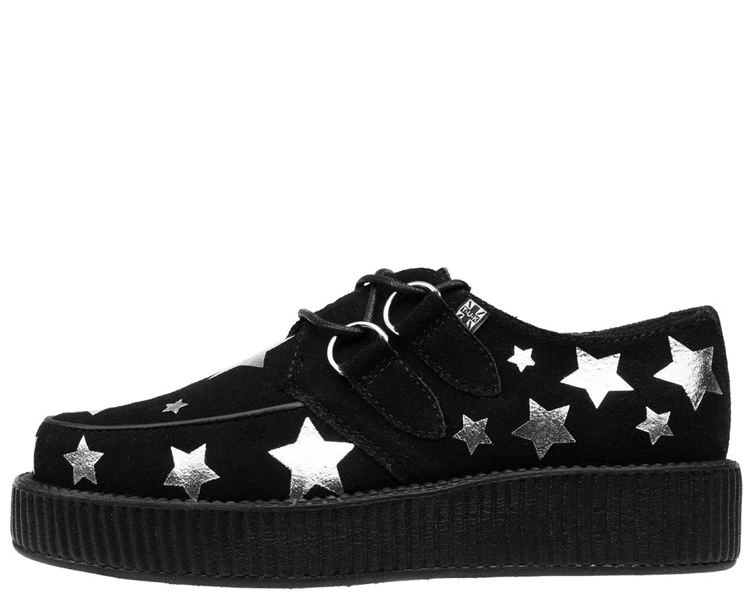 T.U.K BLACK SUEDE/SILVER STARS VIVA LOW CREEPER