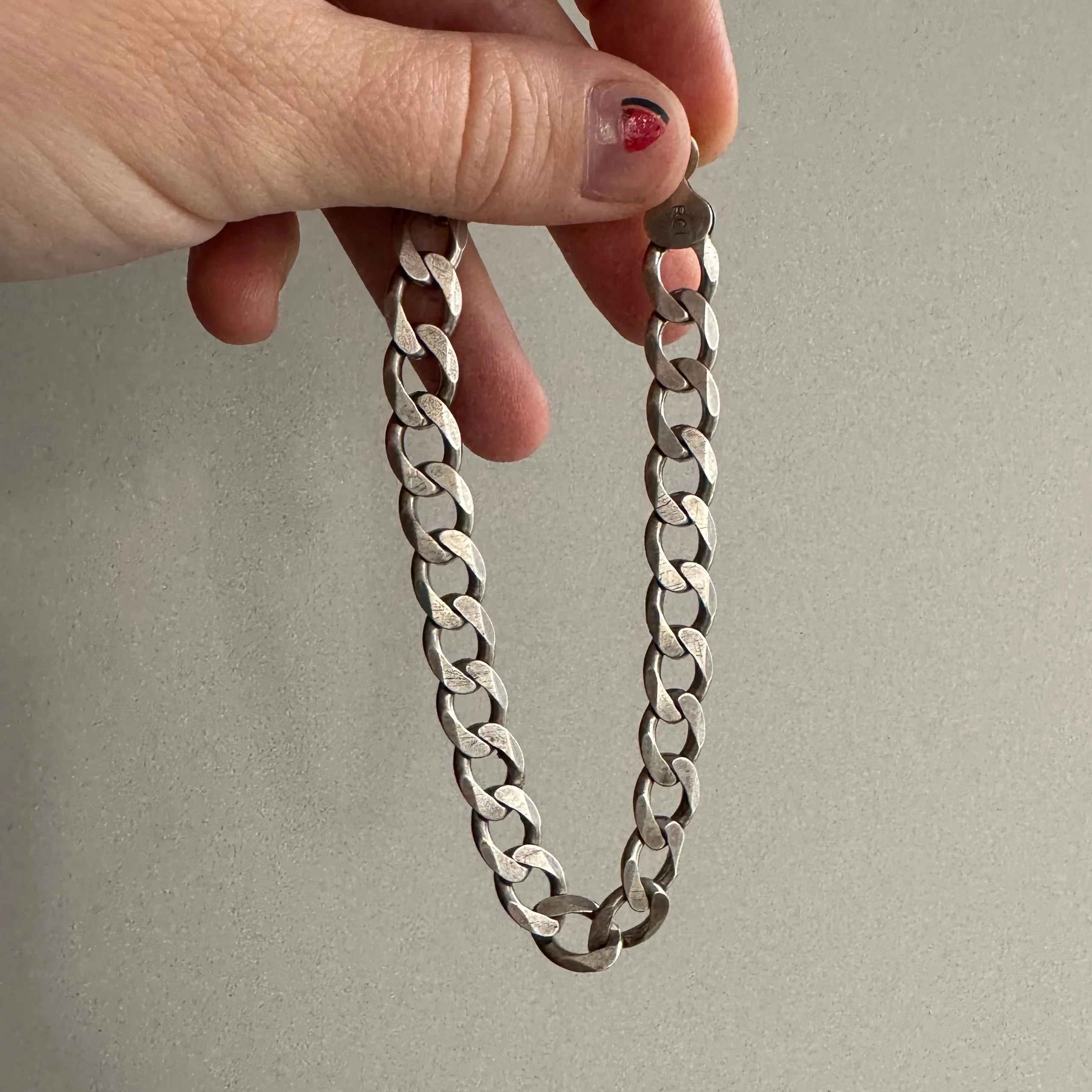 V I N T A G E // slinky curb / sterling silver RCI Italy curb chain bracelet / 8.75, 19g