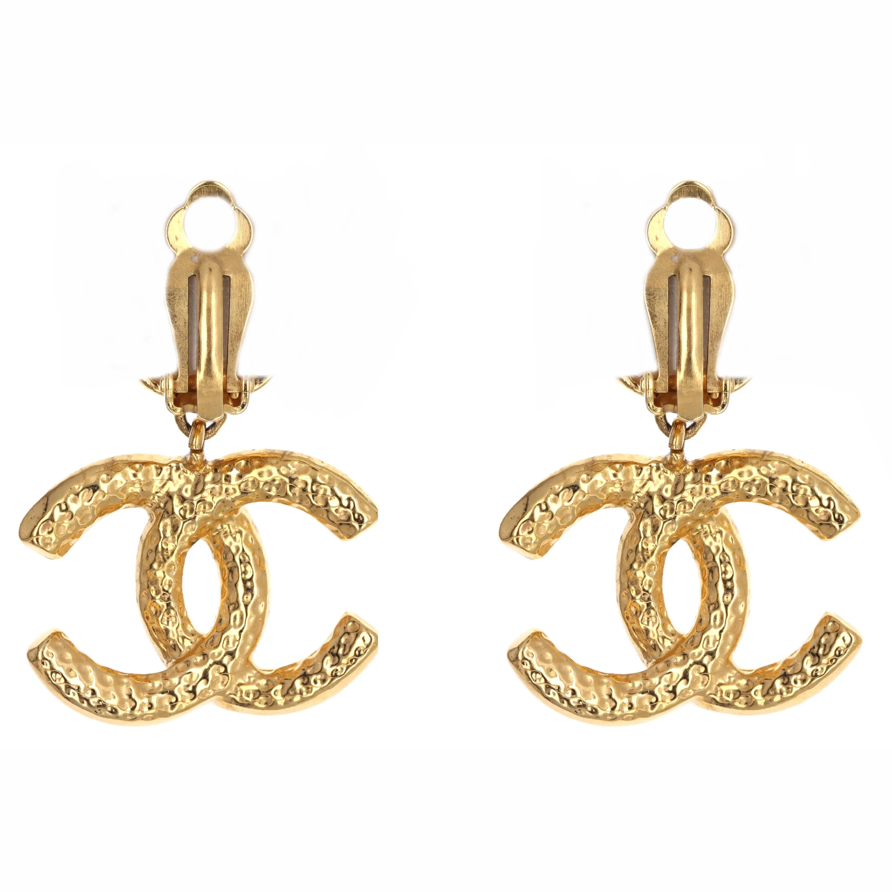 Vintage 1995 Chanel Dangle CC Earrings Gold Plated