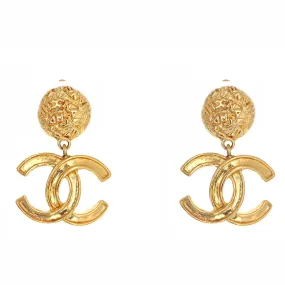 Vintage 1995 Chanel Dangle CC Earrings Gold Plated