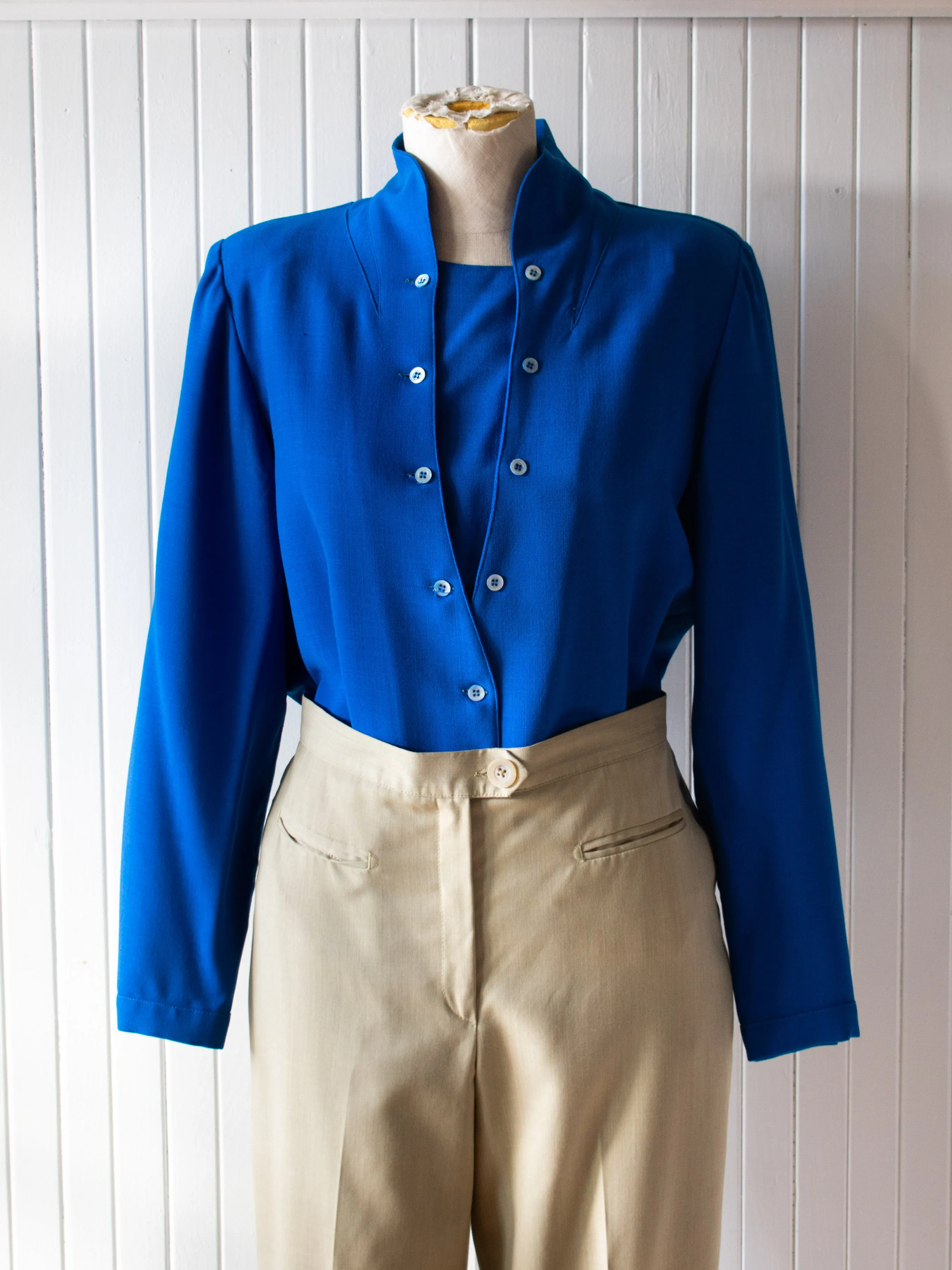 Vintage Giorgio Armani Saturated Blue wool Blouse Medium