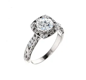 Vintage Style Filigree Setting with Diamond Halo & Sides