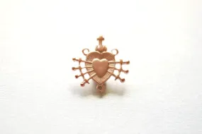 Wholesale Matte Pink  Rose Vermeil Gold Holy Sacred Heart Connector Charm- 18k gold plated over 925 silver Religious Rosary Pendant, Heart Rosary, 214