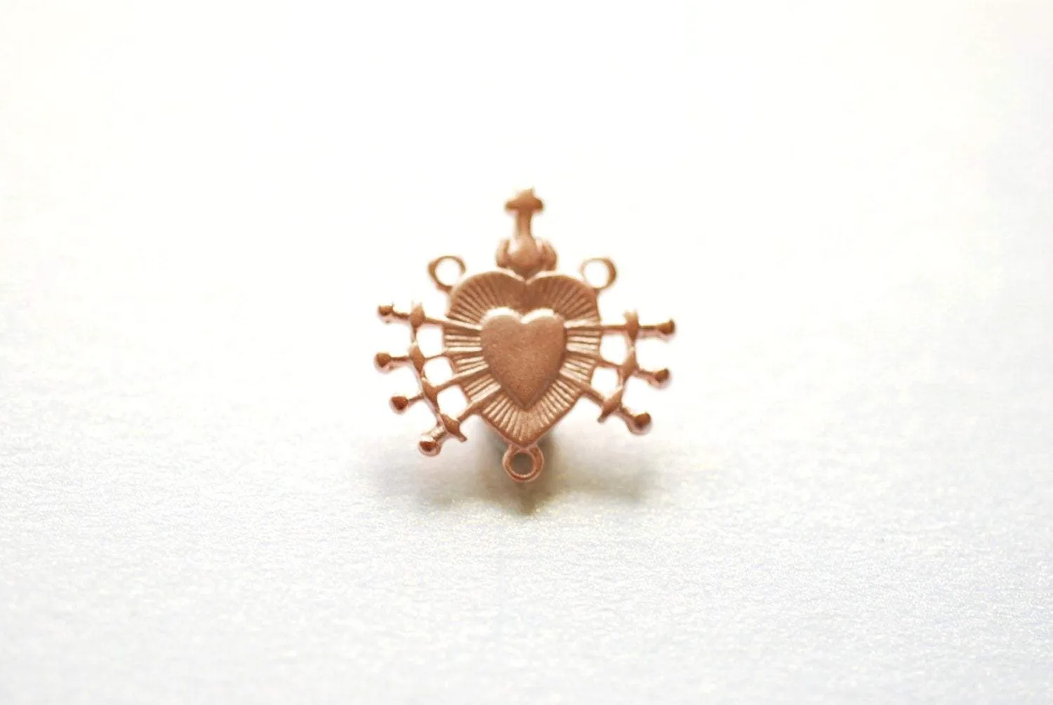 Wholesale Matte Pink  Rose Vermeil Gold Holy Sacred Heart Connector Charm- 18k gold plated over 925 silver Religious Rosary Pendant, Heart Rosary, 214