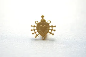 Wholesale Matte Vermeil  Gold Holy Sacred Heart Connector Charm- 18k gold plated over 925 silver Religious Rosary Pendant, Heart Rosary Spacer, 214