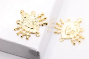 Wholesale Shiny Vermeil  Gold Holy Sacred Heart Connector Charm- 18k gold plated over 925 silver Religious Rosary Pendant, Heart Rosary Spacer, 214